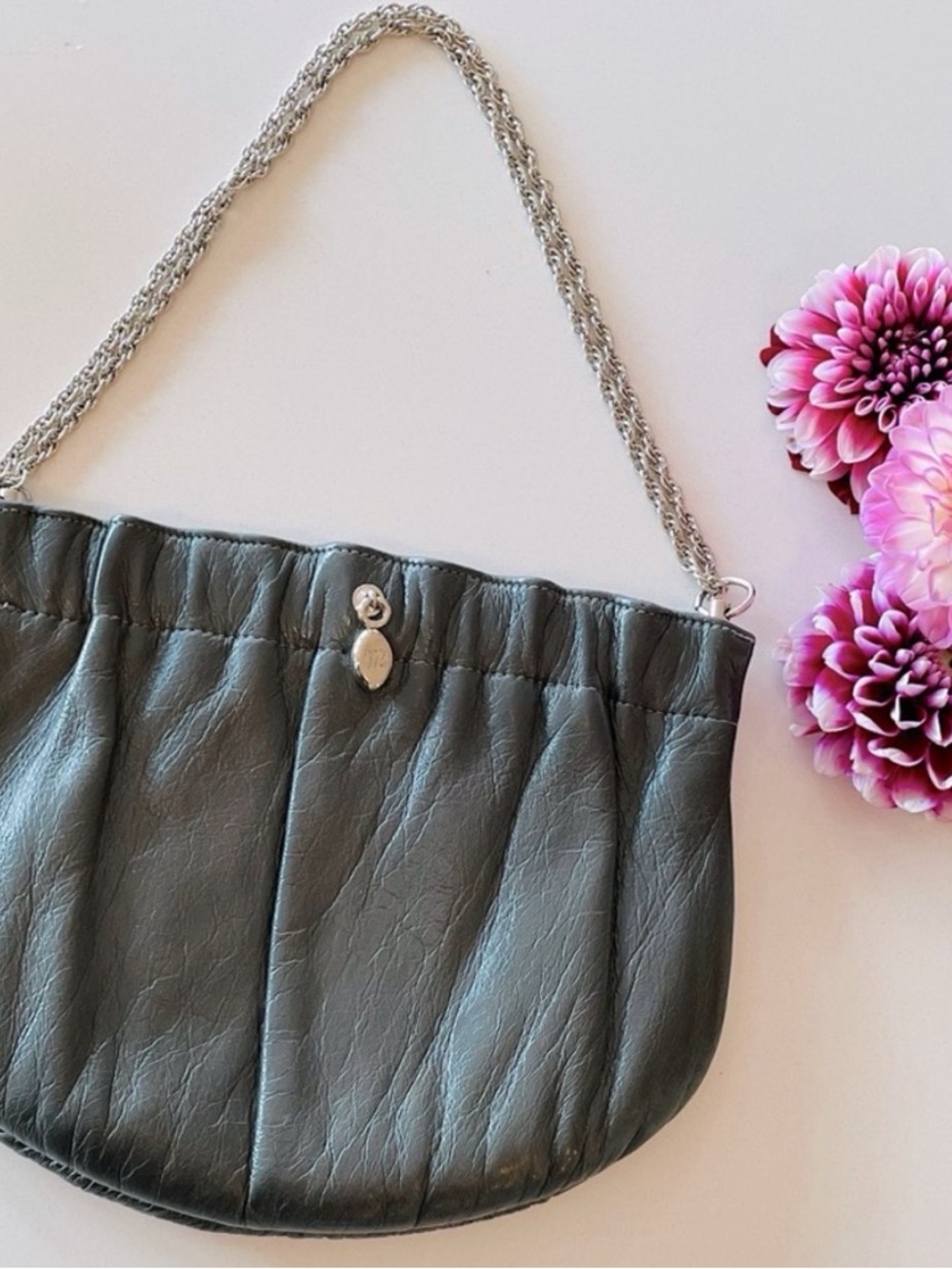 Madewell Gray Leather Mini Chain Shoulder Bag